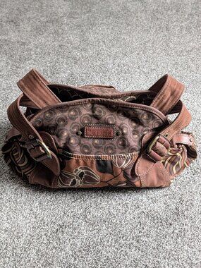 Vintage Fossil ZB2764 Shoulder Bag Brown Floral Canvas Satchel Purse Women's